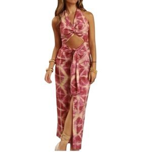 New Zara Cutout Halter Neck Tie Dye Knotted maxi Dress resortwear Glam vacation